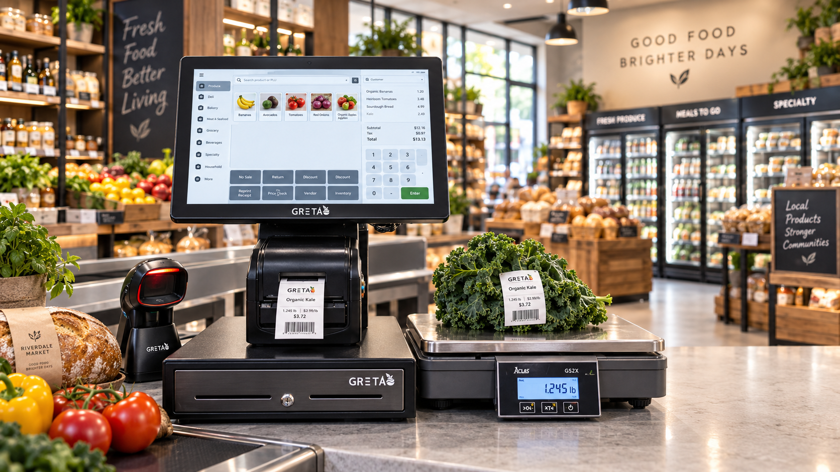 GRETA POS installed at grocery store checkout lane