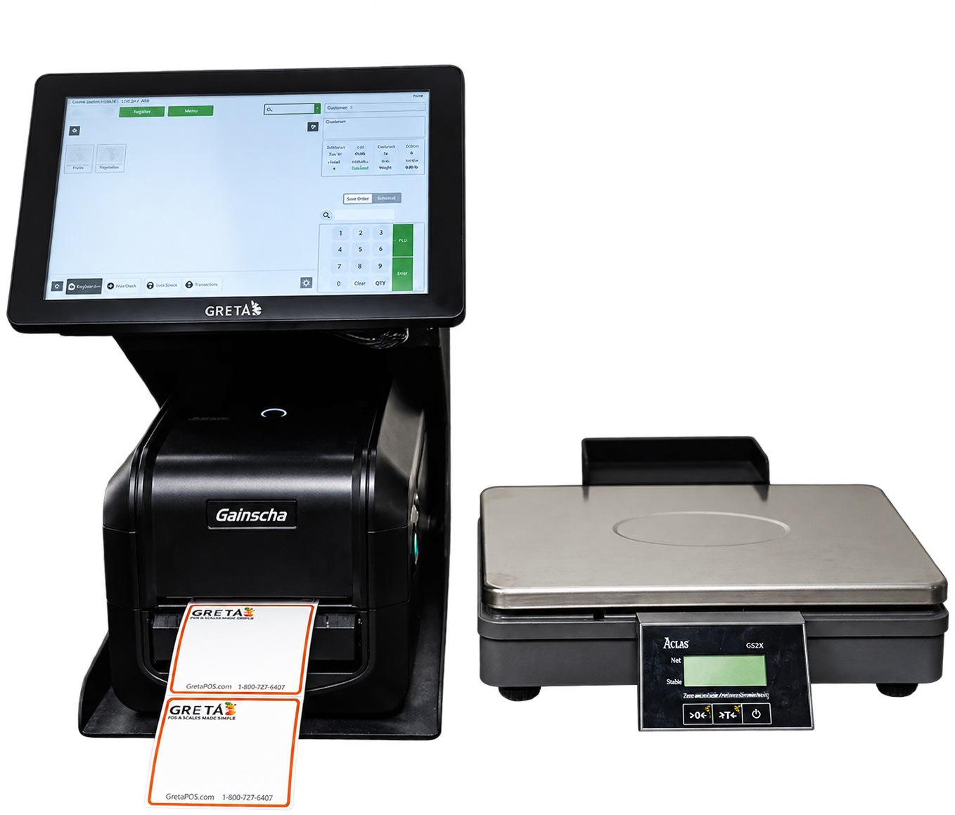 GRETA Gainscha label printer workstation and Aclas scale setup
