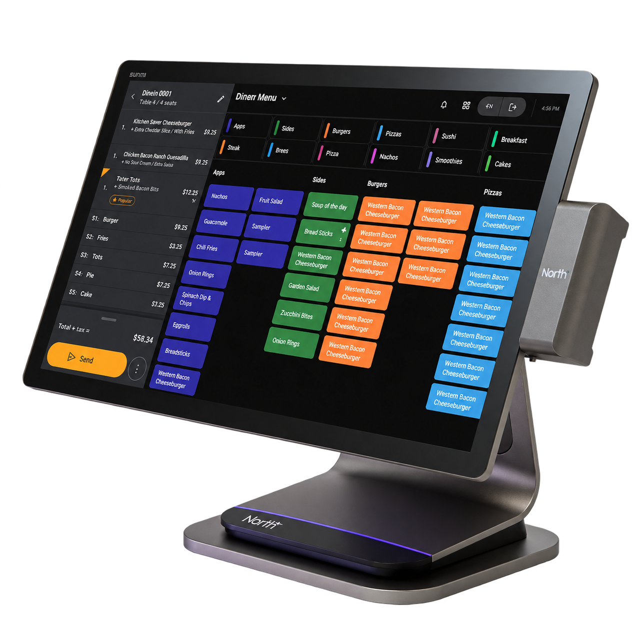 SALIDO countertop POS station terminal with attached reader and Sunmi display