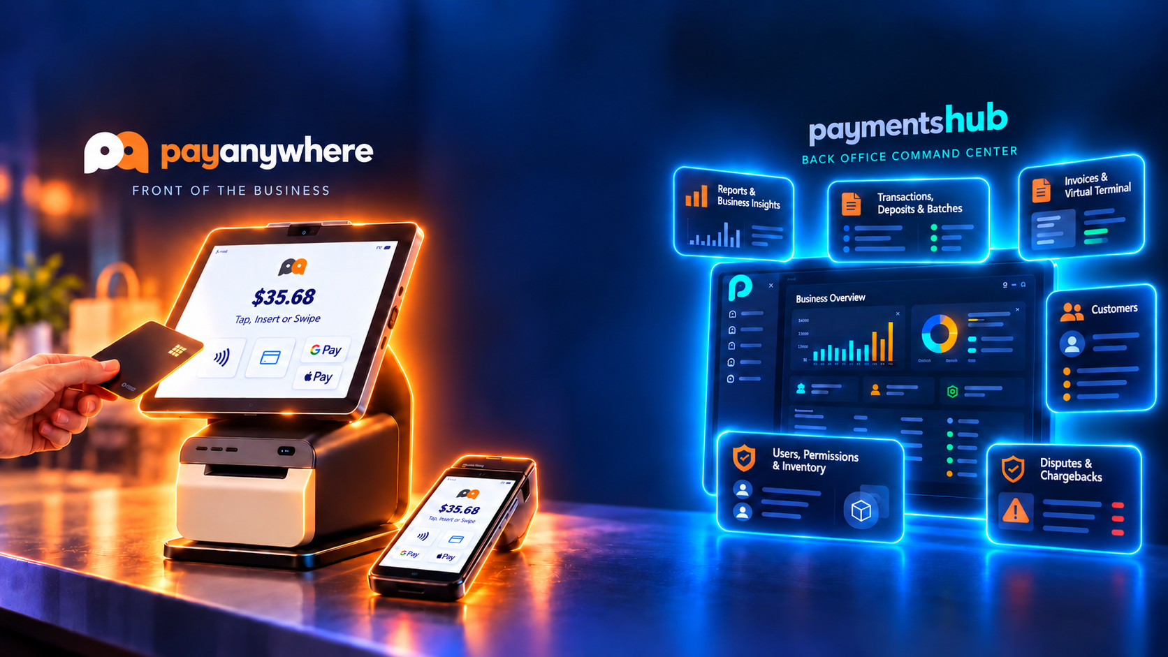 PayAnywhere Powers the Sale at the Front of the Business, PaymentsHub Manages the Business as the Back Office Command Center
