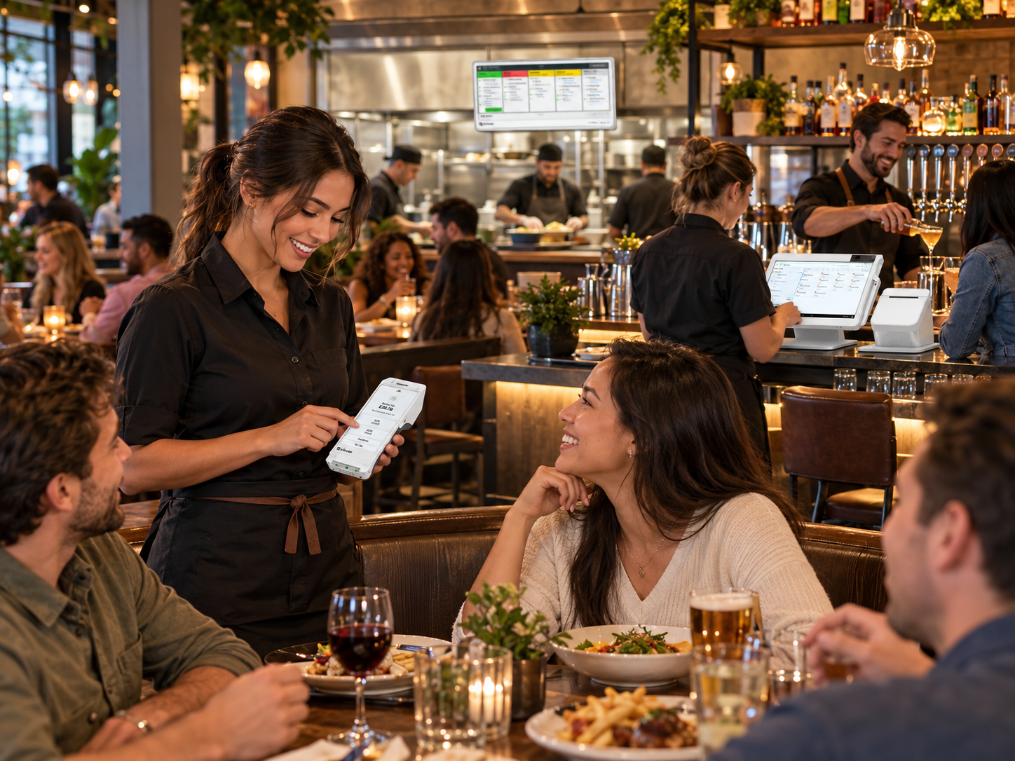Clover tableside ordering with Flex, Station Duo and KDS in a casual dining restaurant