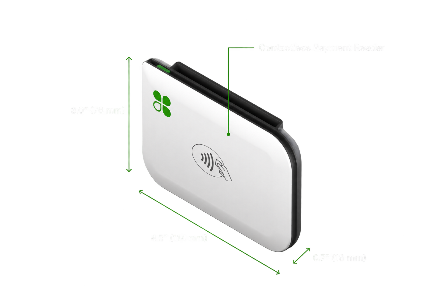 Clover Go hardware dimensions and contactless reader specifications
