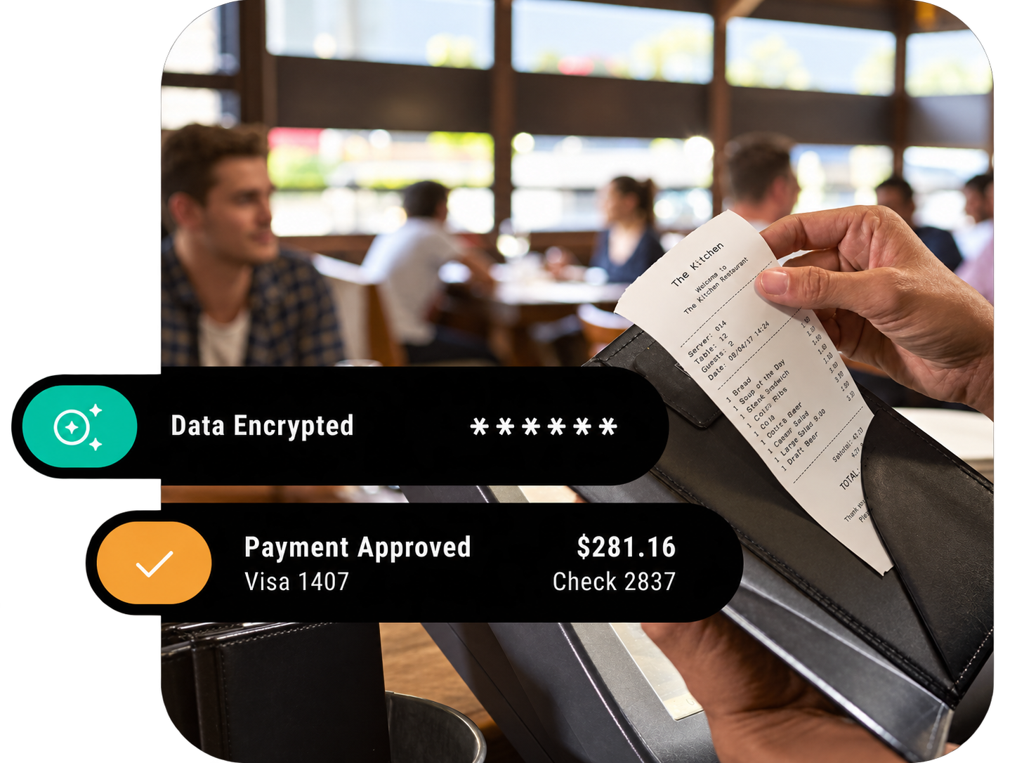 SALIDO secure integrated payments with encrypted data and table checkout flow