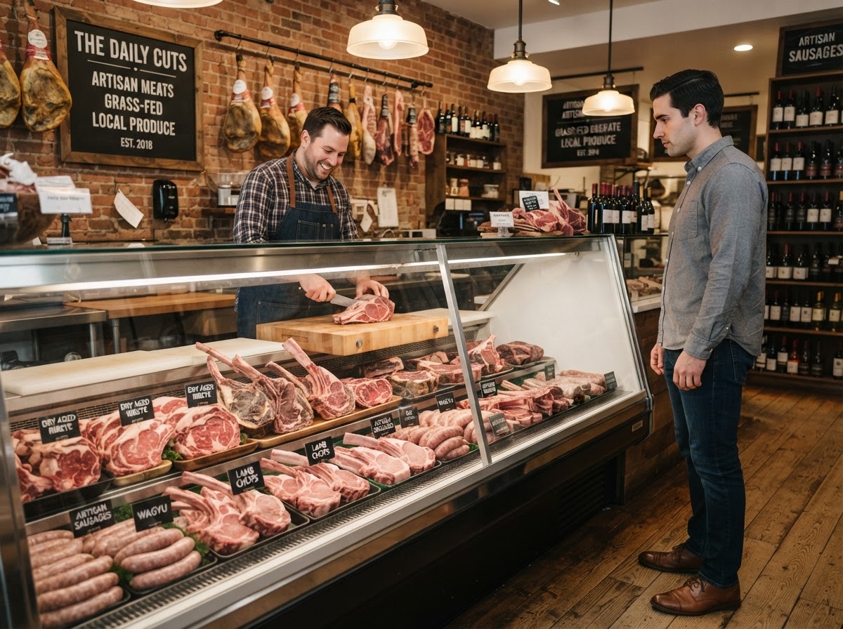 Fresh meat market production and butcher cuts