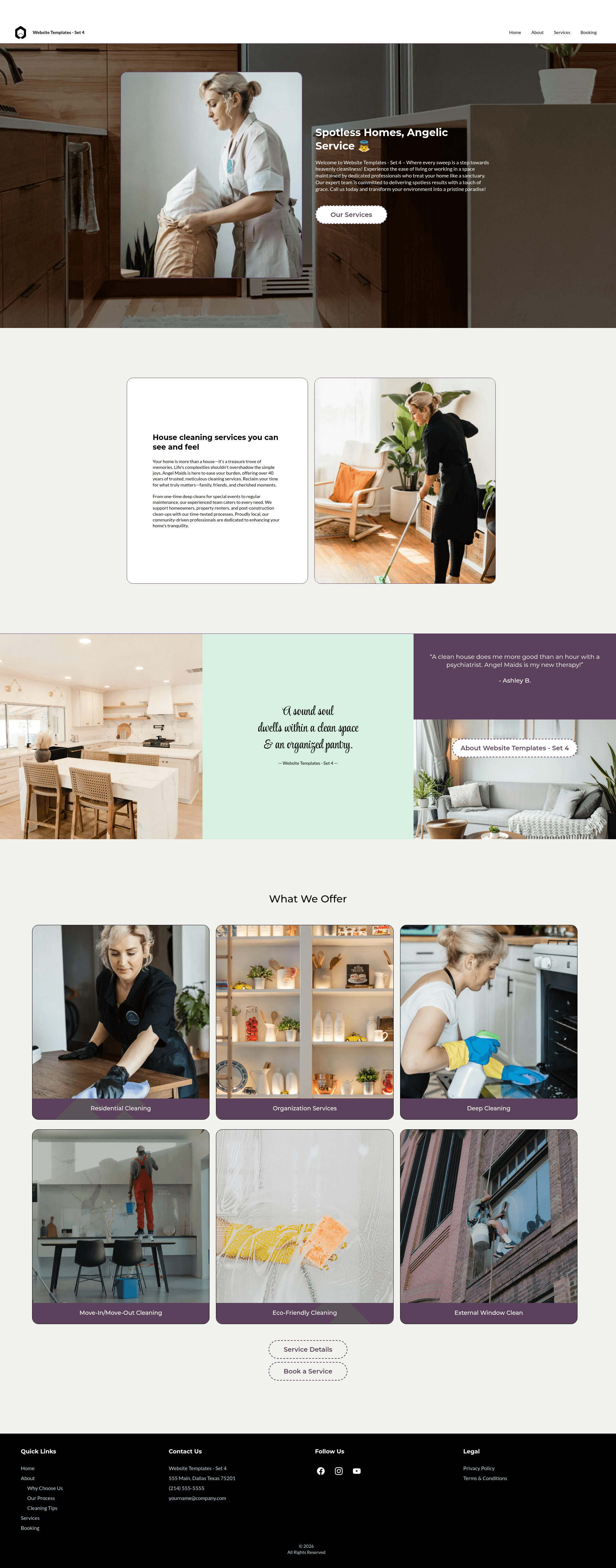 Illustrative Home Cleaning website design example shown on Desktop Monitor