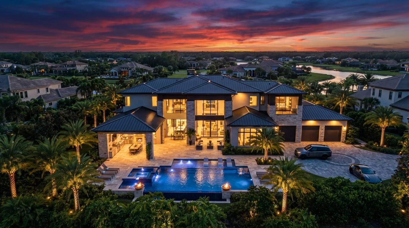 Luxury Central Florida home at dusk