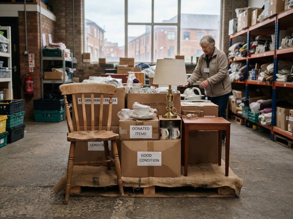 Salvaged furniture arranged for donation