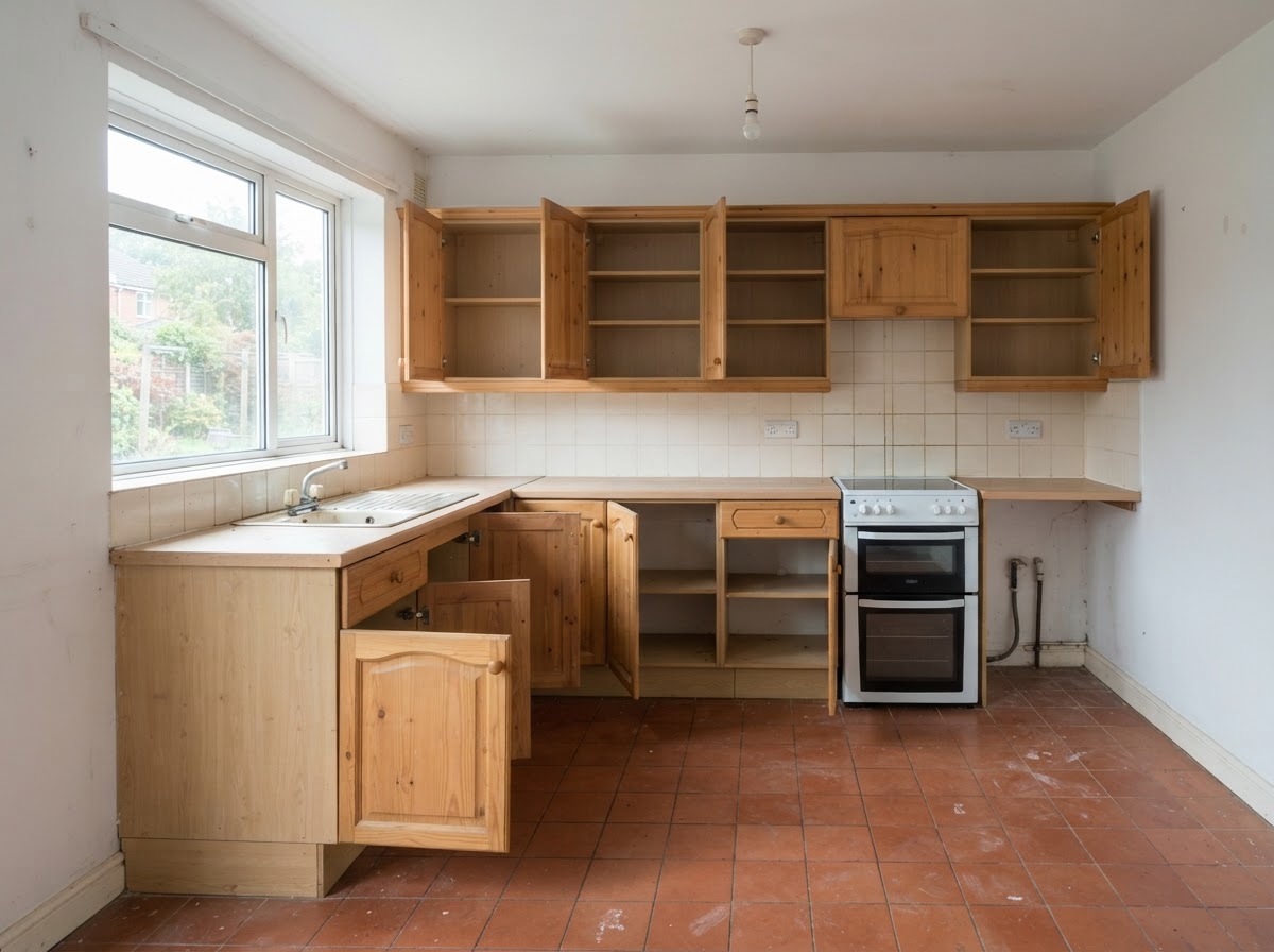 Empty kitchen cleared and ready for a property sale