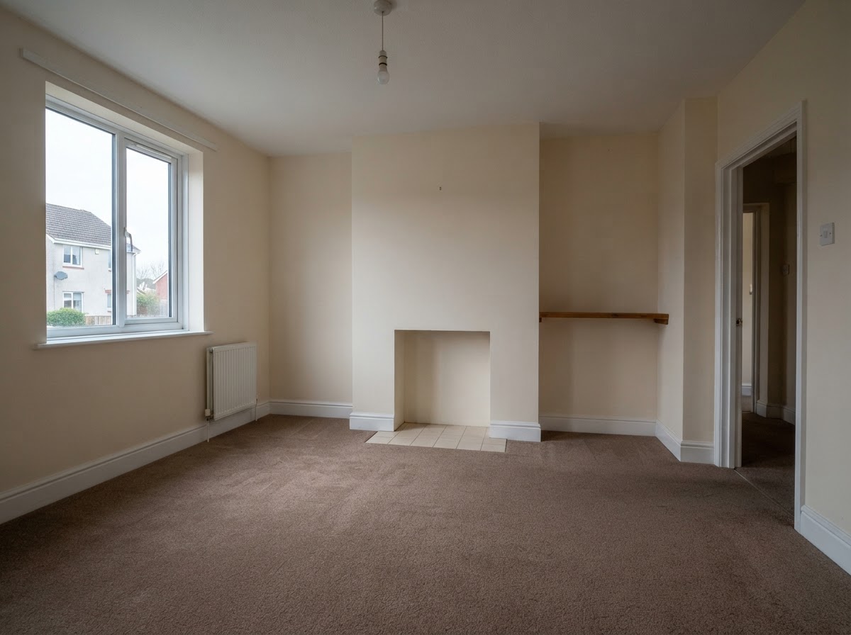 The same living room empty and cleaned after clearance