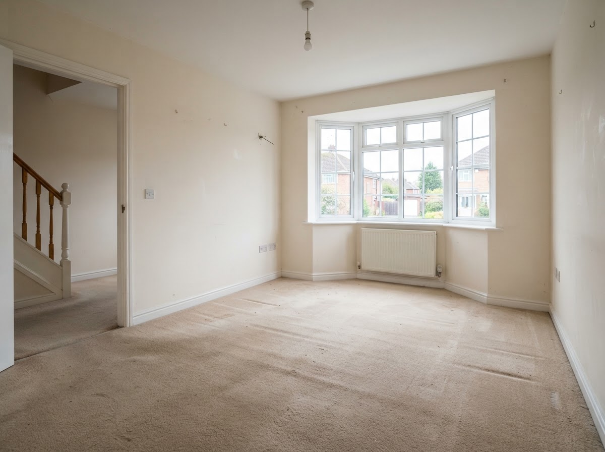 The same living room empty and clean after a full clearance