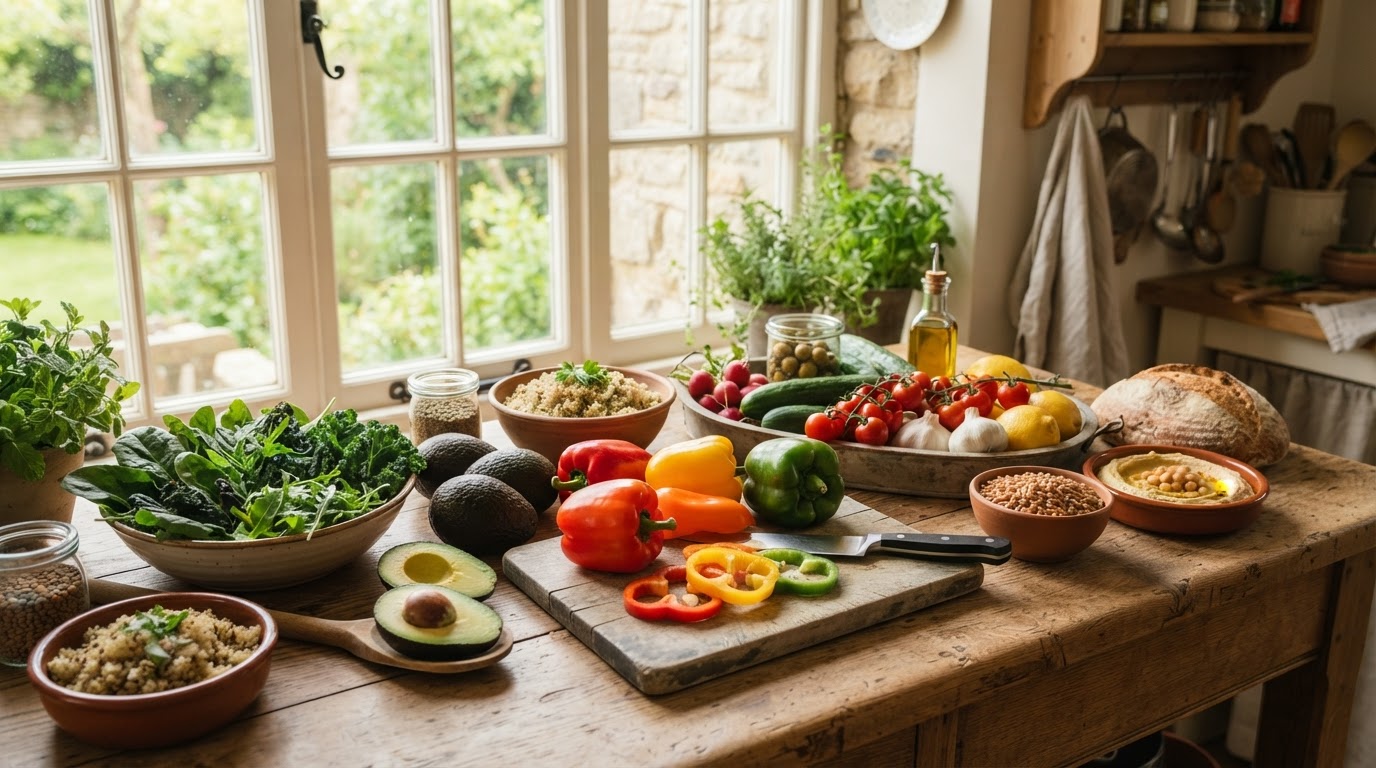 Fresh vibrant whole foods and Mediterranean produce