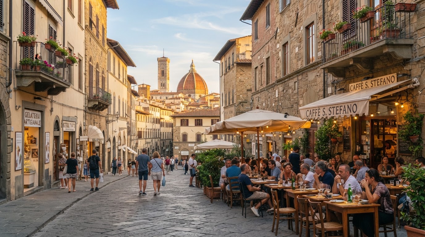 Destino europeo con arquitectura histórica y calles luminosas