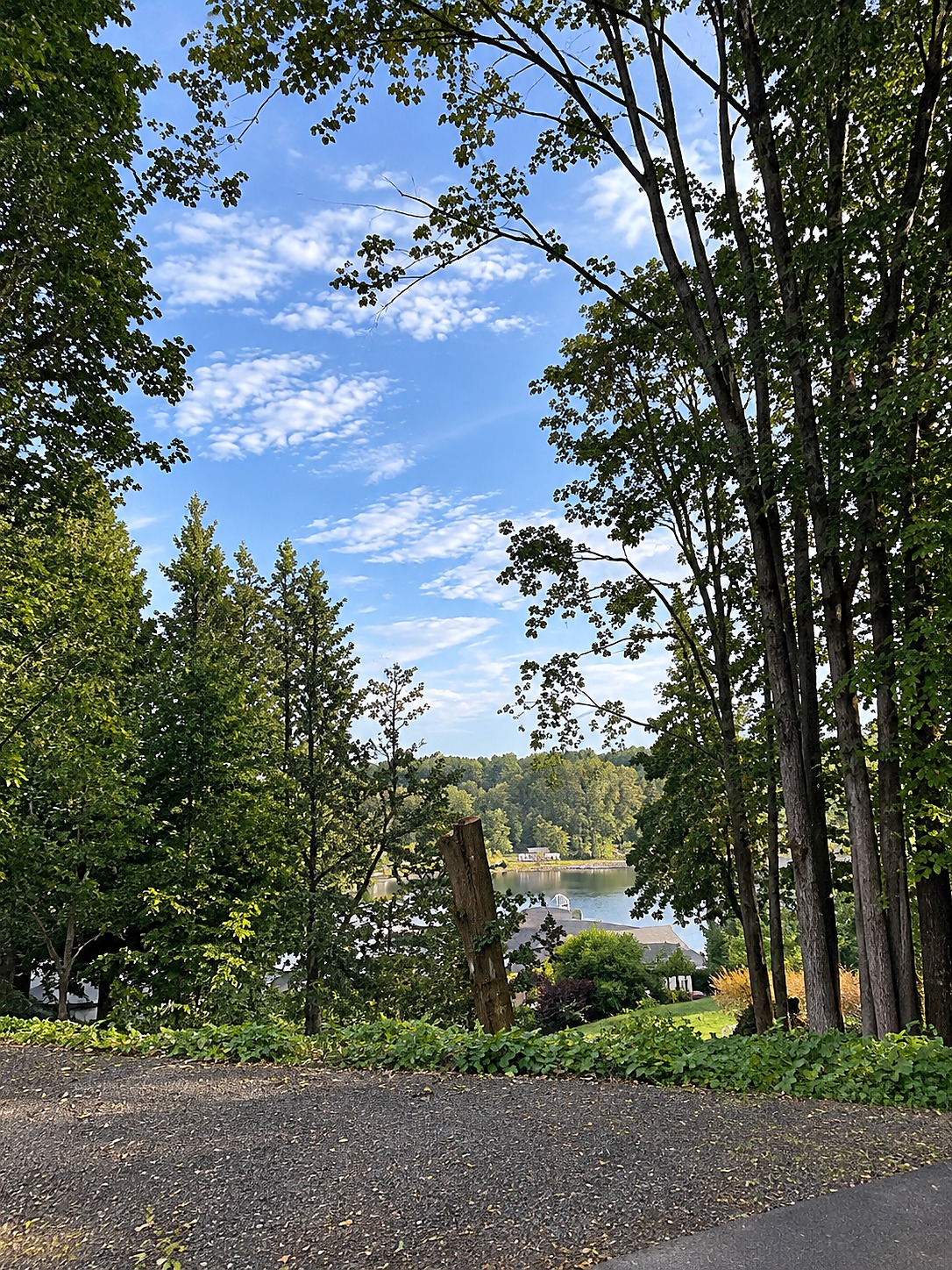The same spot with trees opened up and a clear view of the lake