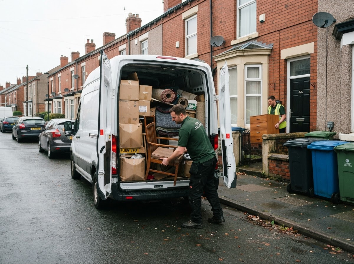 Clearance team loading a vehicle outside a British property