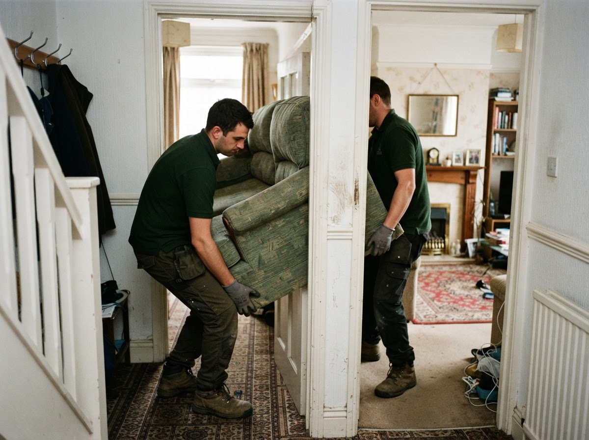 A sofa and wardrobe ready for removal