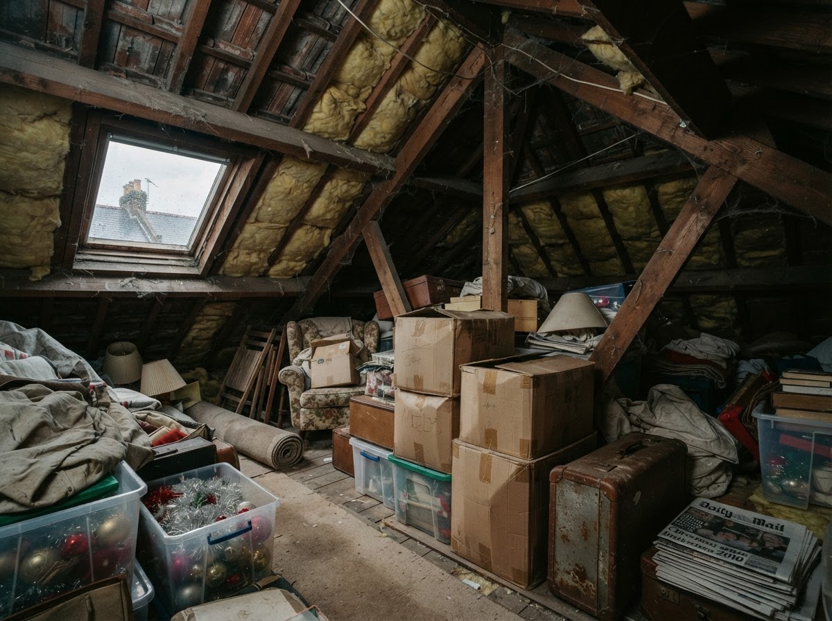 A loft full of stored boxes