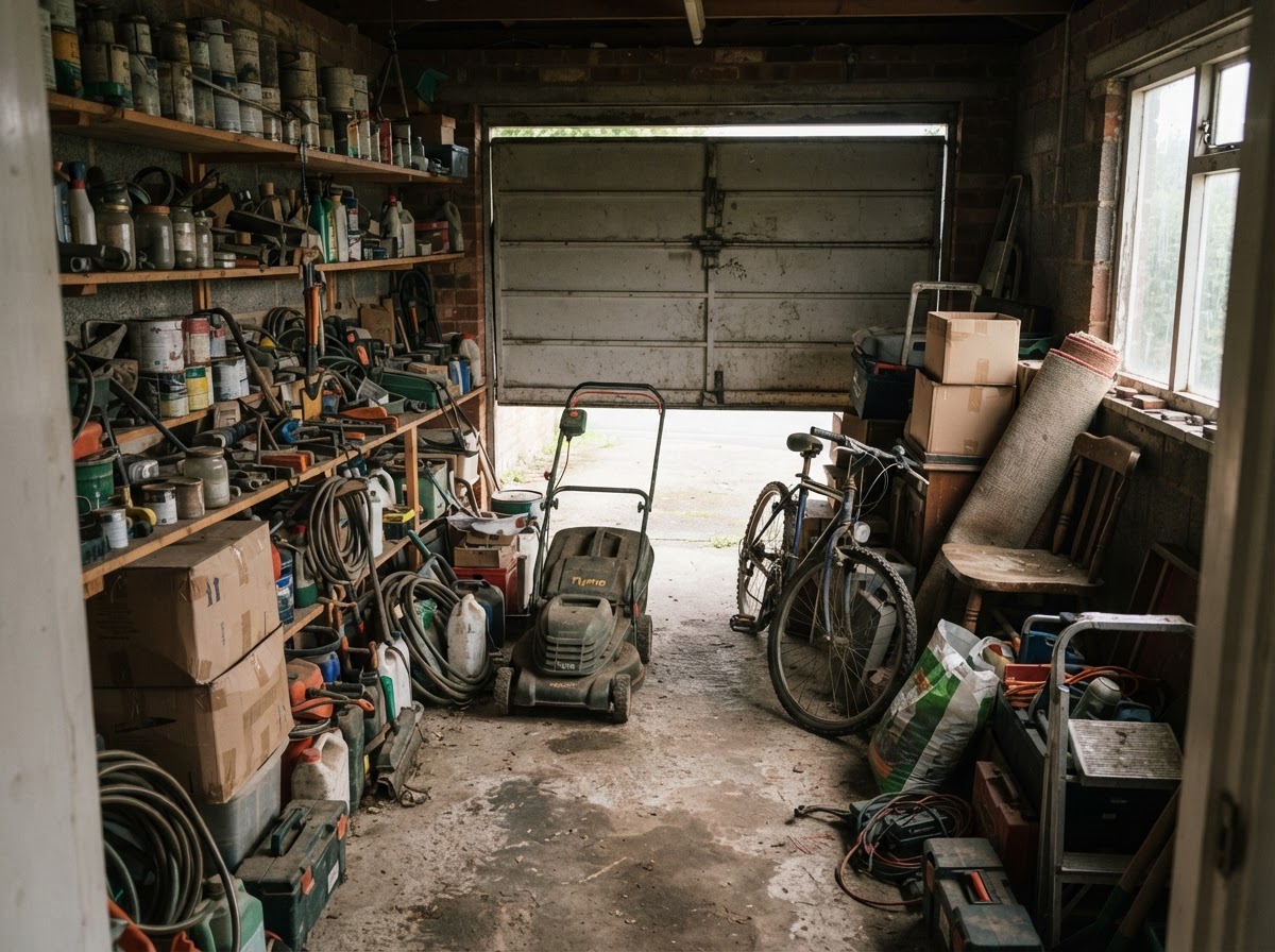 A garage full of stored items