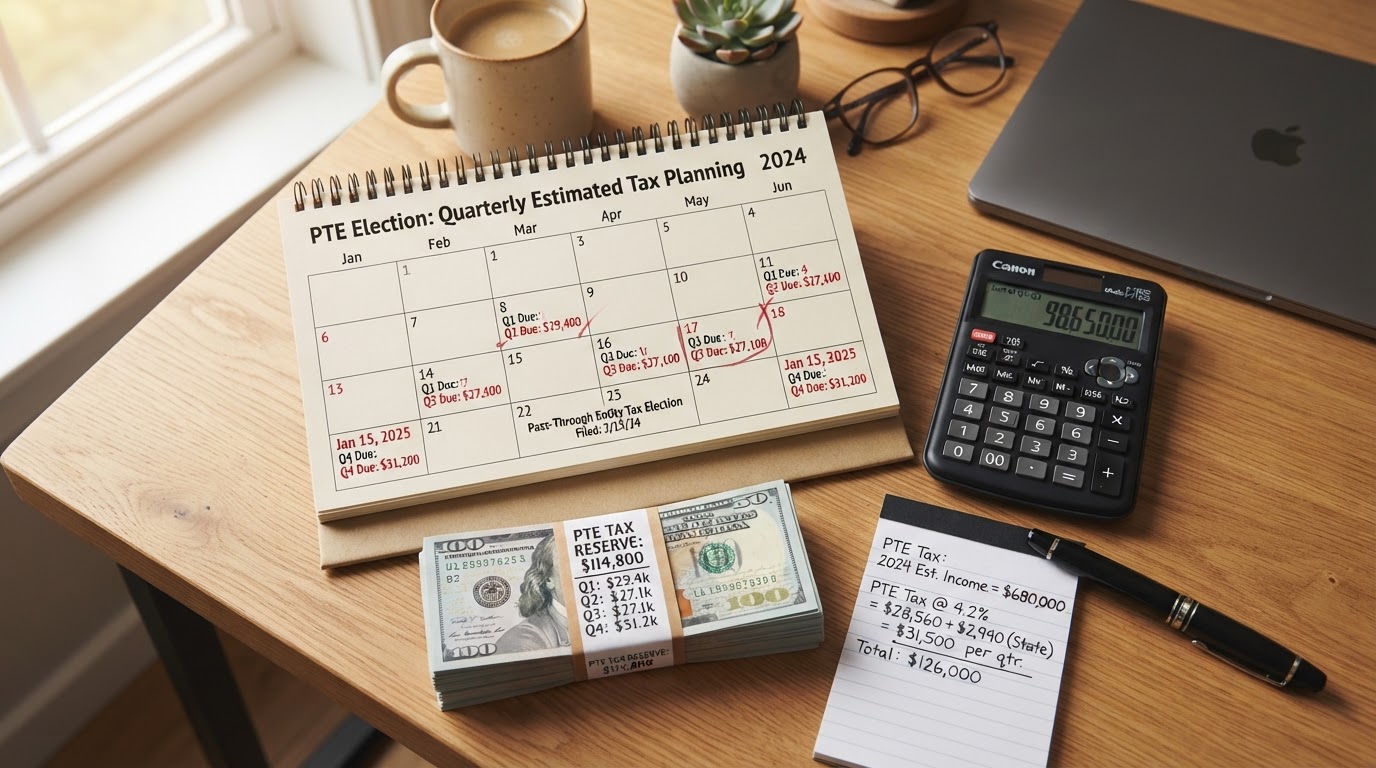Cash flow calendar with quarterly estimated tax payment due dates for a pass-through entity election