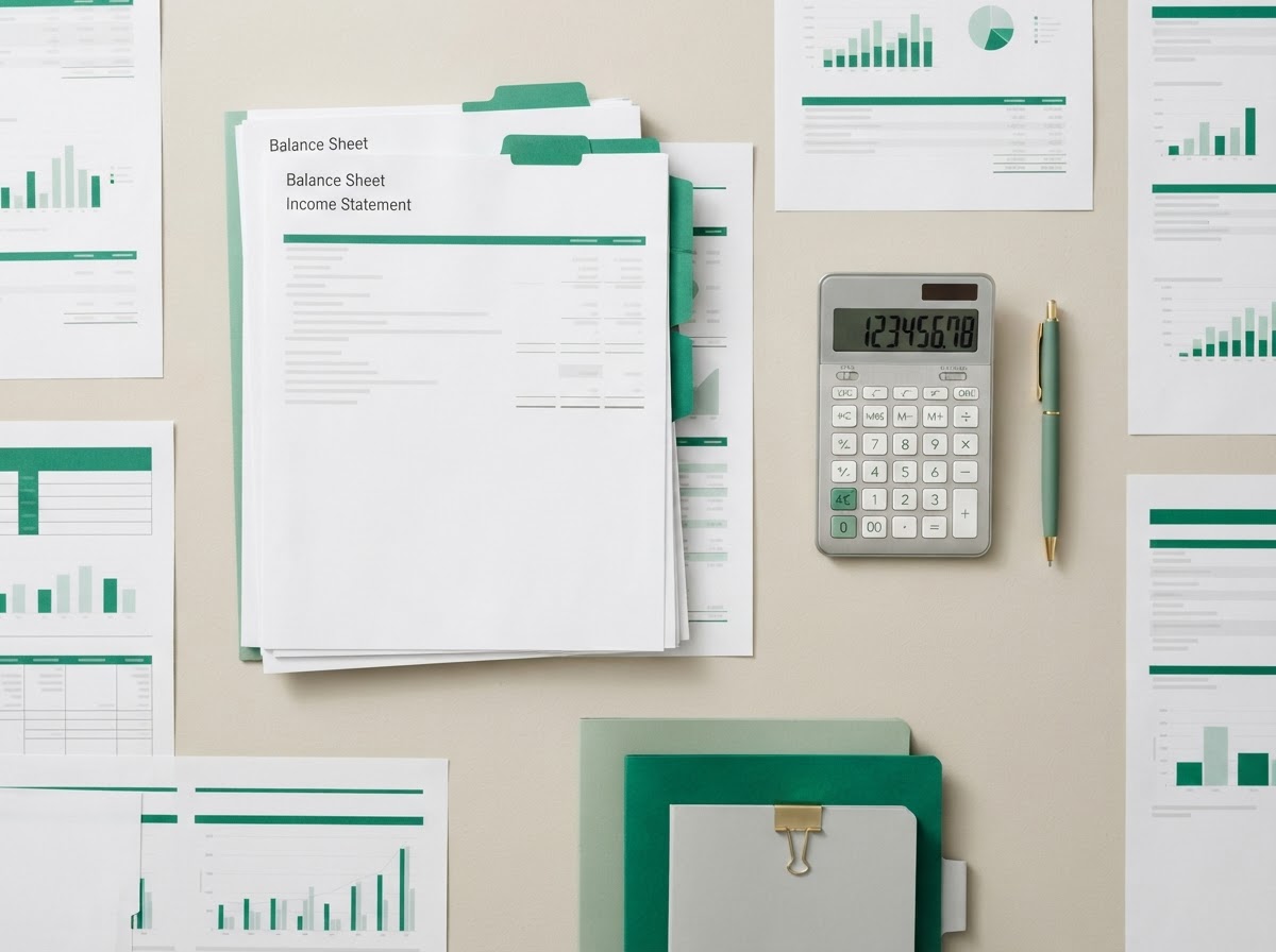 Documente contabile, declarații și un calculator organizate pe un birou, pentru serviciul de contabilitate Smart4you