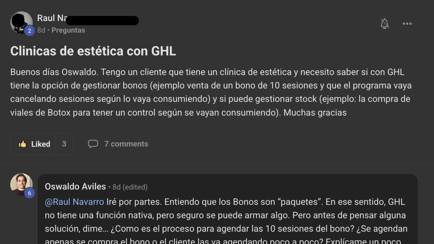 Pregunta publicada en la comunidad: Duda sobre sistema para gestionar bonos en clínica estética