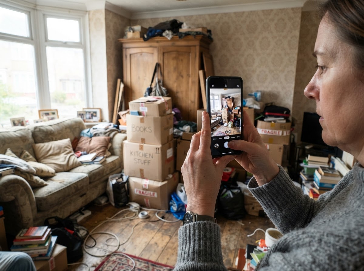Photographing household contents with a phone for a clearance quote