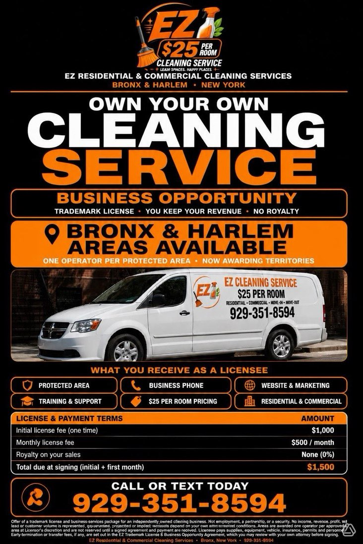Official EZ $25 Per Room Cleaning Service - Own Your Own Cleaning Service Flyer