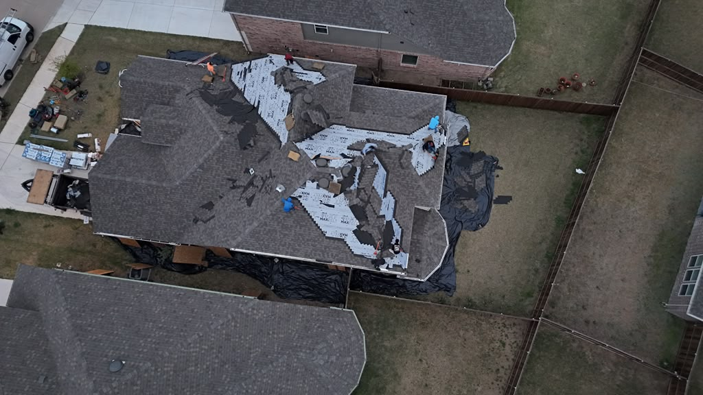 Architectural shingle roof installation and underlayment project in Rockwall Texas