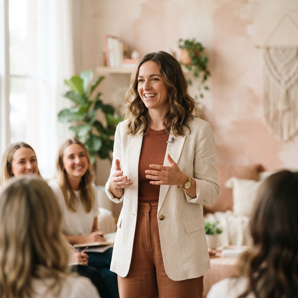 Woman speaking confidently