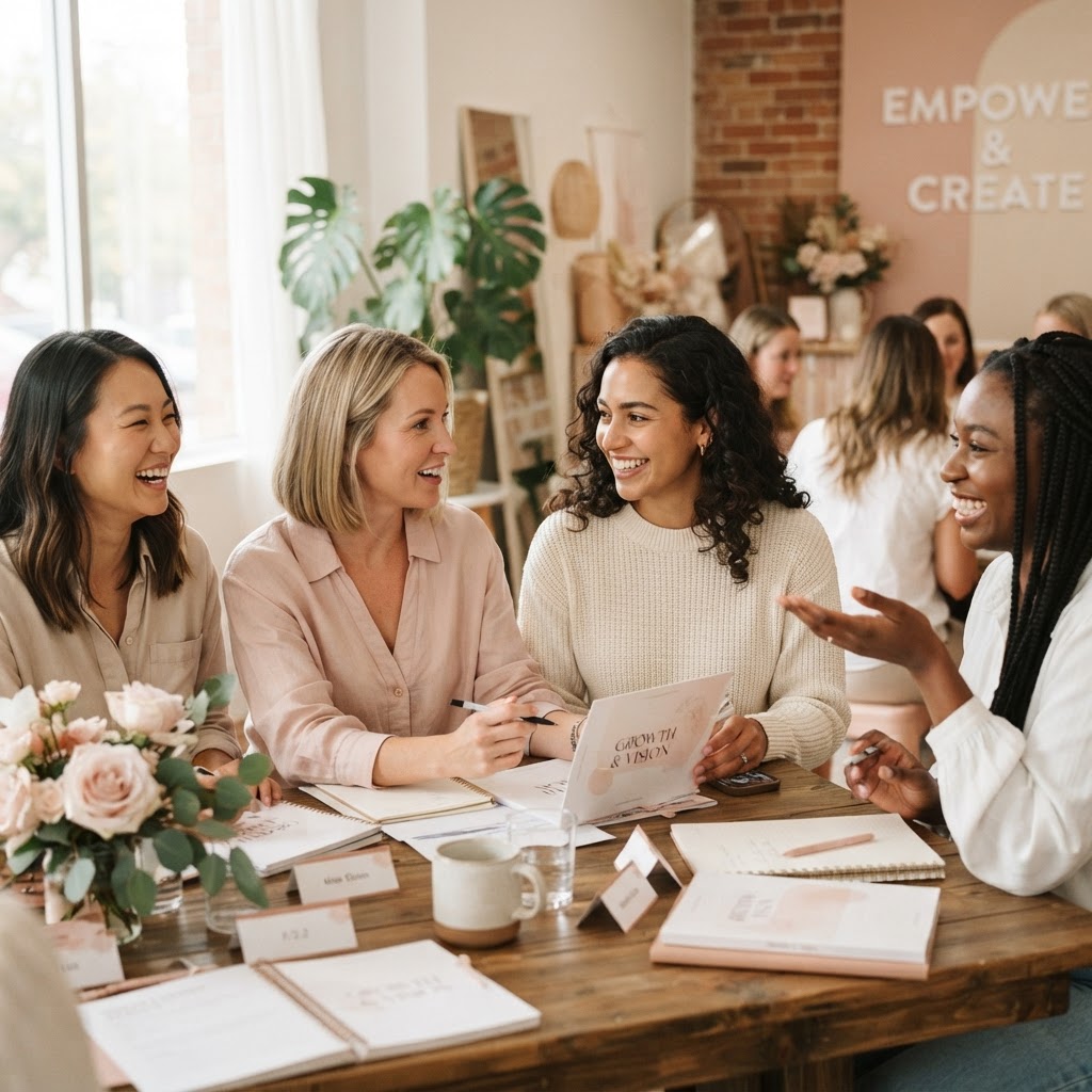 Woman speaking boldly to a small group