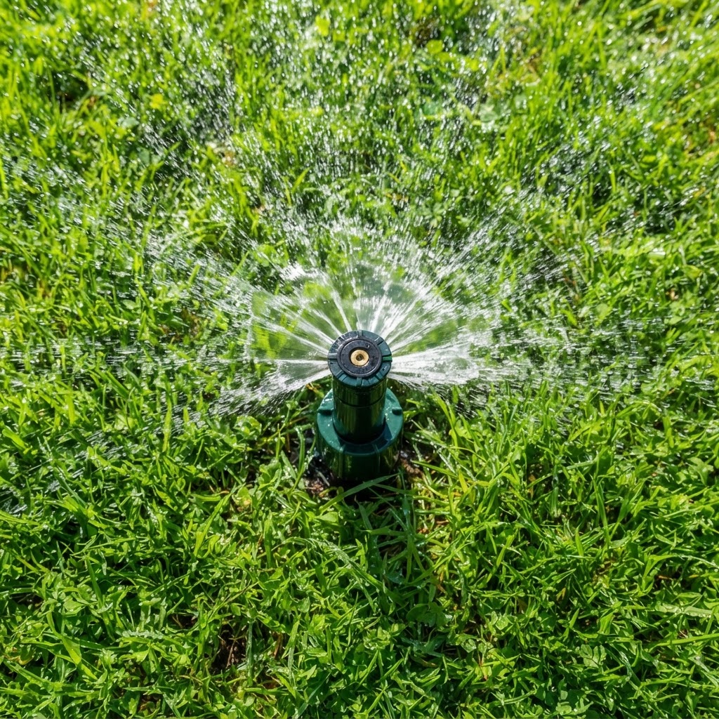 Irrigation system watering a Georgia lawn