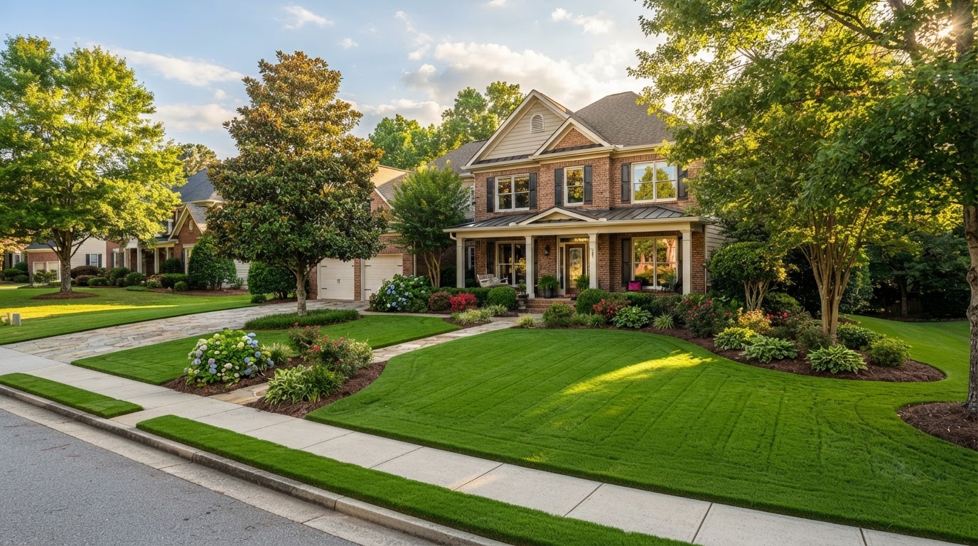 Thick green fertilized lawn