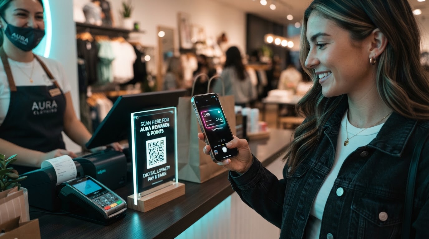 Customer scanning an ORDIX QR code at checkout using a smartphone
