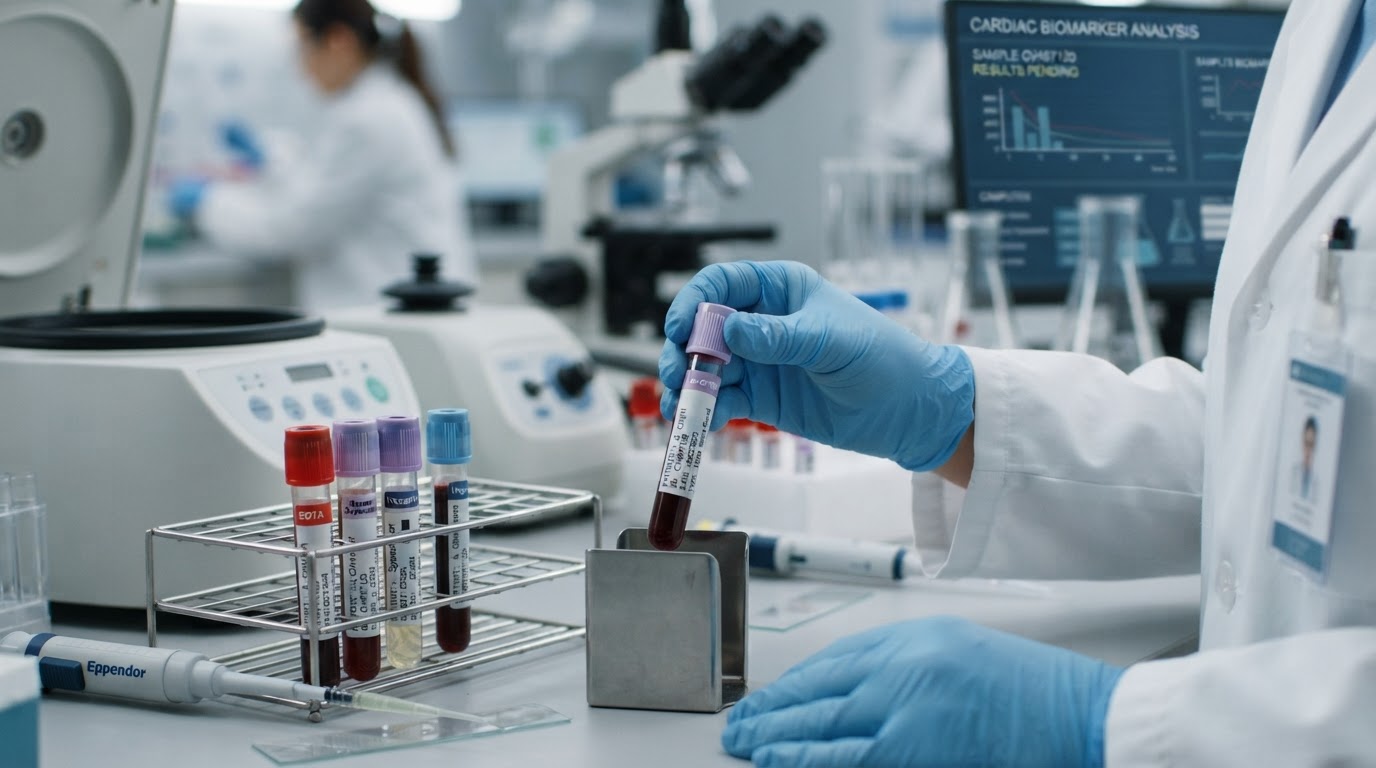 A blood sample being prepared for advanced cardiovascular lab analysis