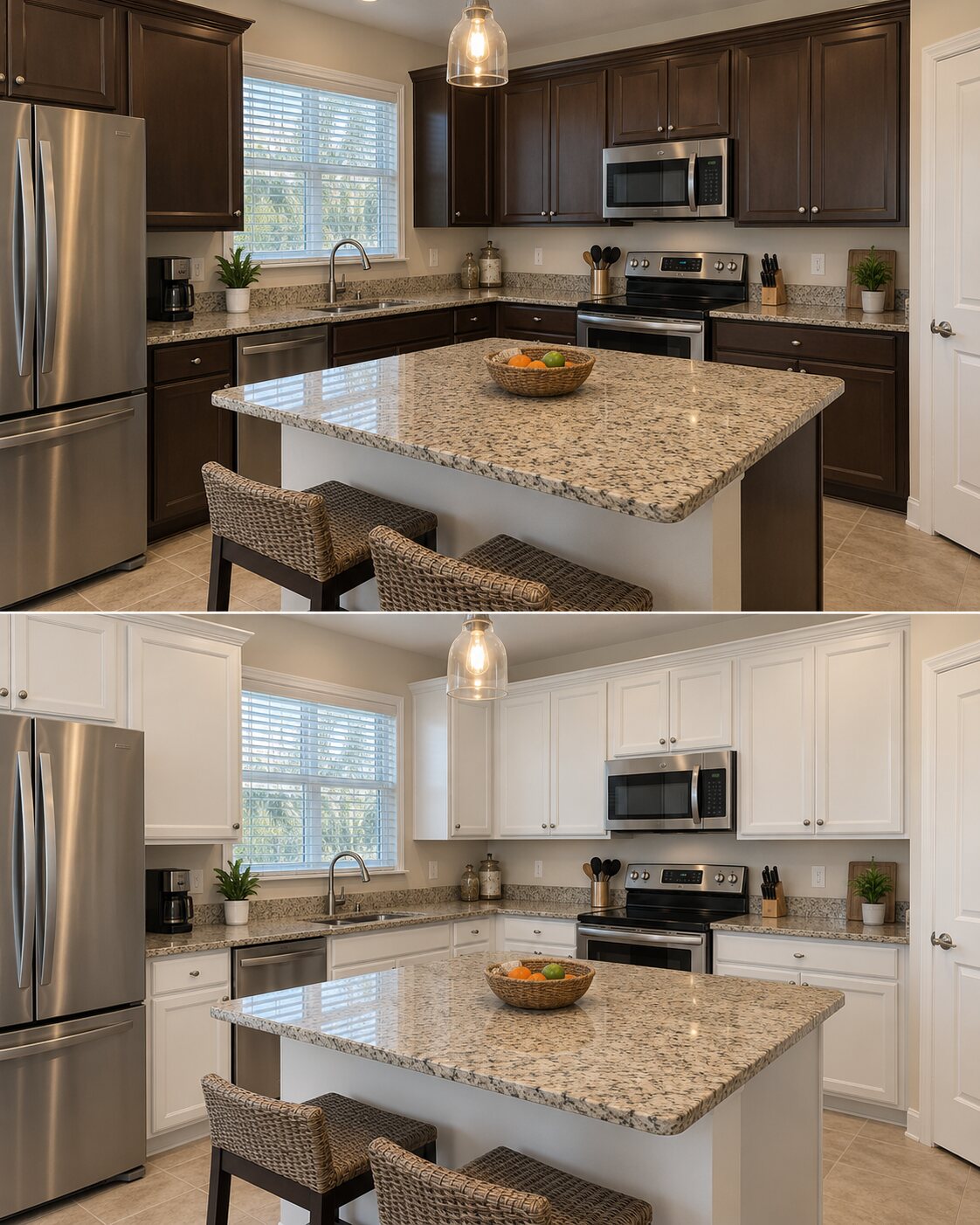 Antes y después de gabinetes de cocina pintados