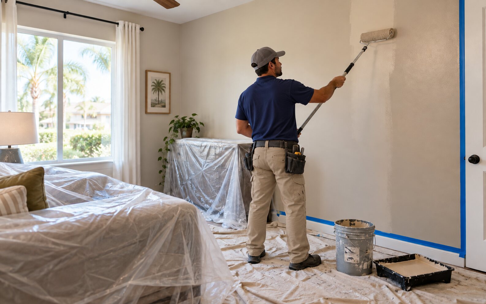 Profesional pintando una habitación
