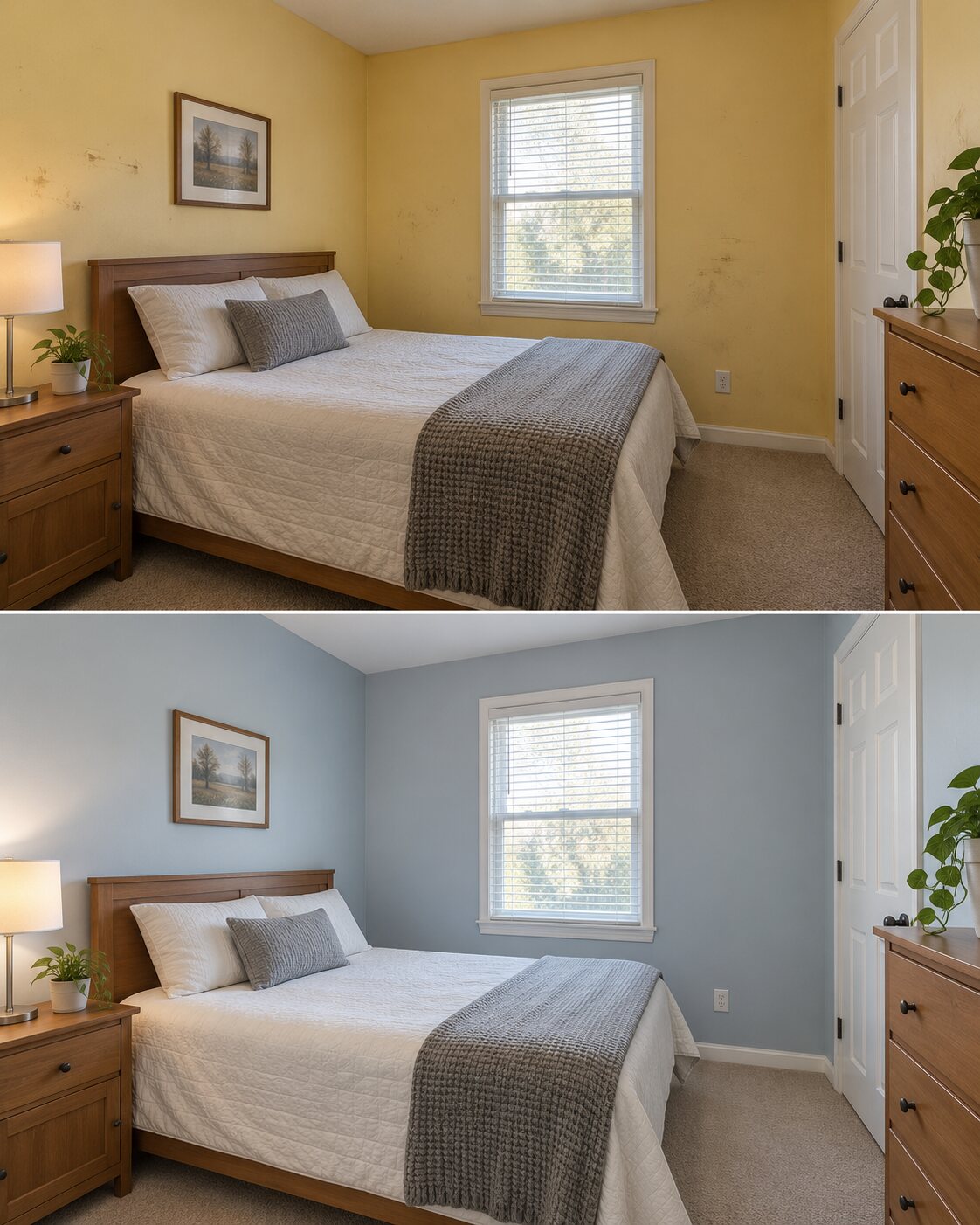 Antes y después de pintar una habitación