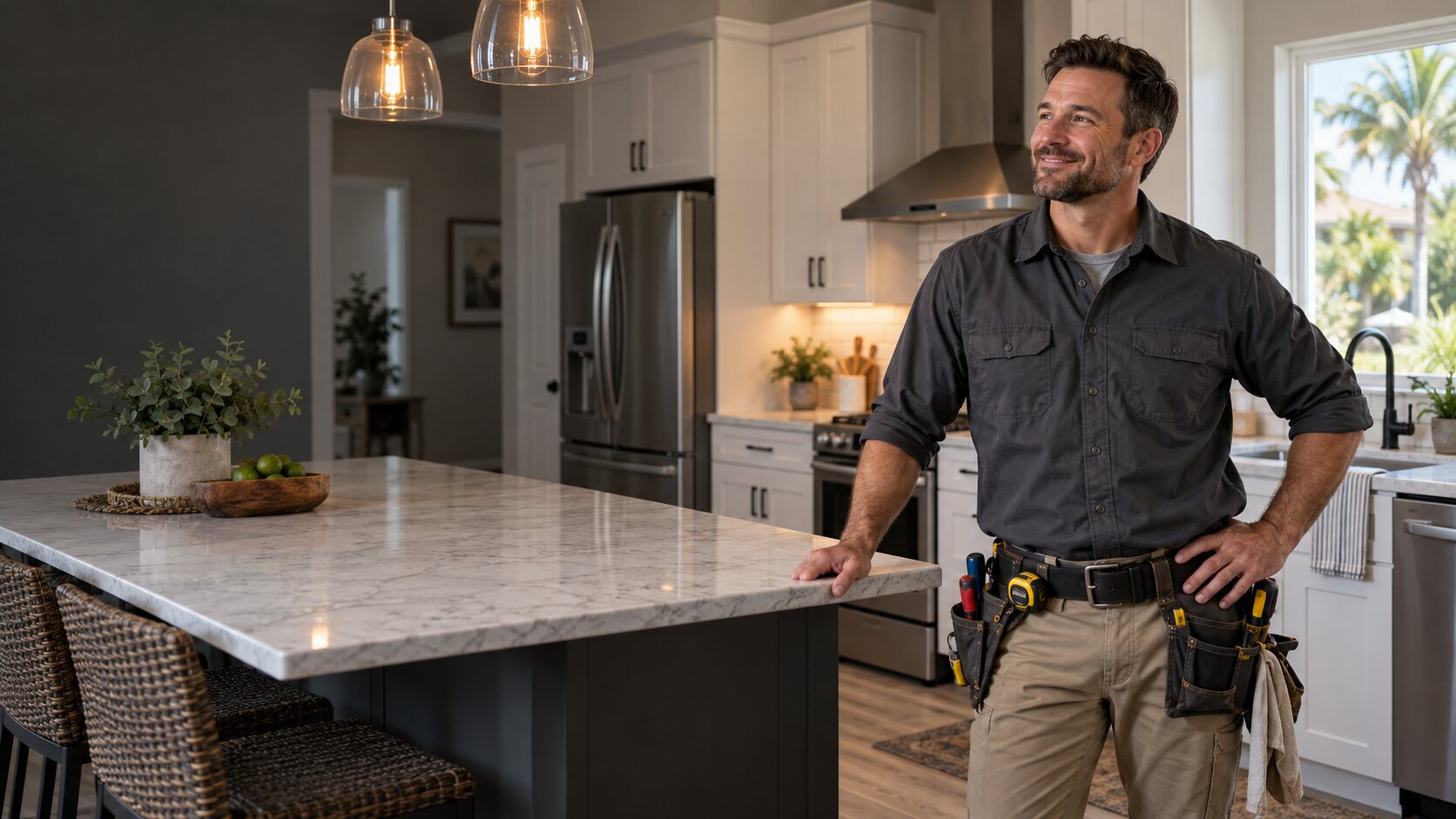 Profesional de remodelación en una cocina terminada
