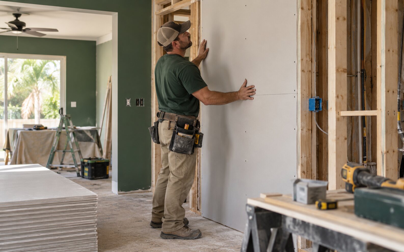 Profesional instalando paneles de drywall