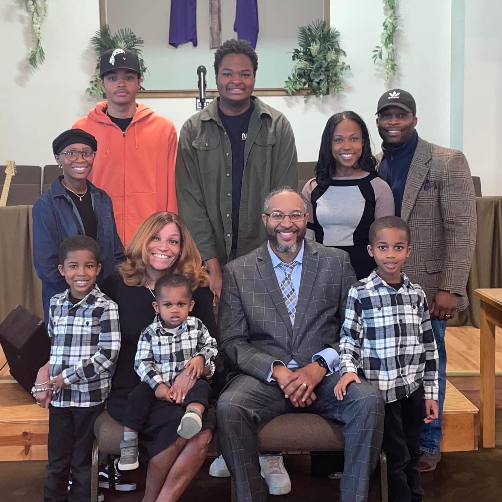 Pastor Delmus L. Gillis II, First Lady Stephanie Gillis, children, and grandsons at Bethlehem Baptist Church