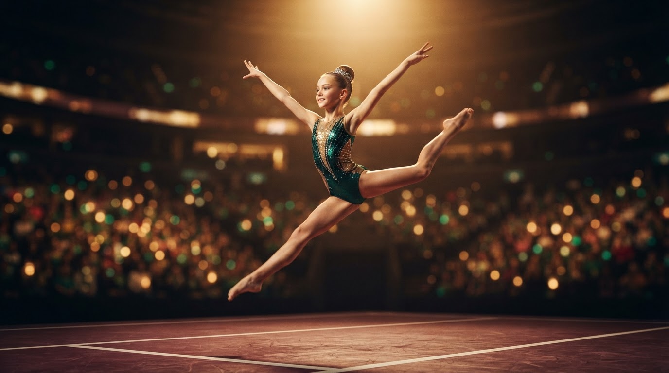 Gymnast performing under a spotlight