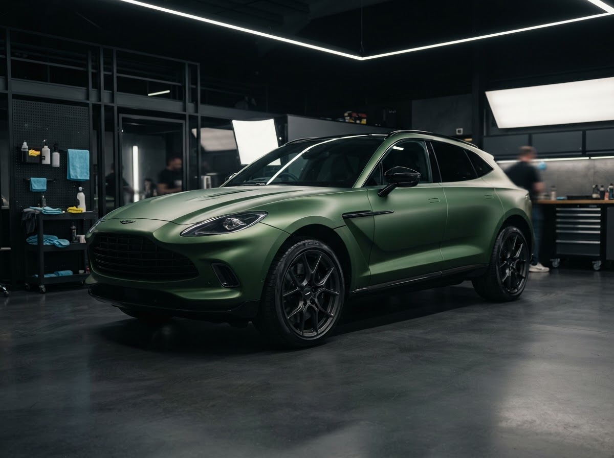 Matte satin forest-green wrapped luxury SUV