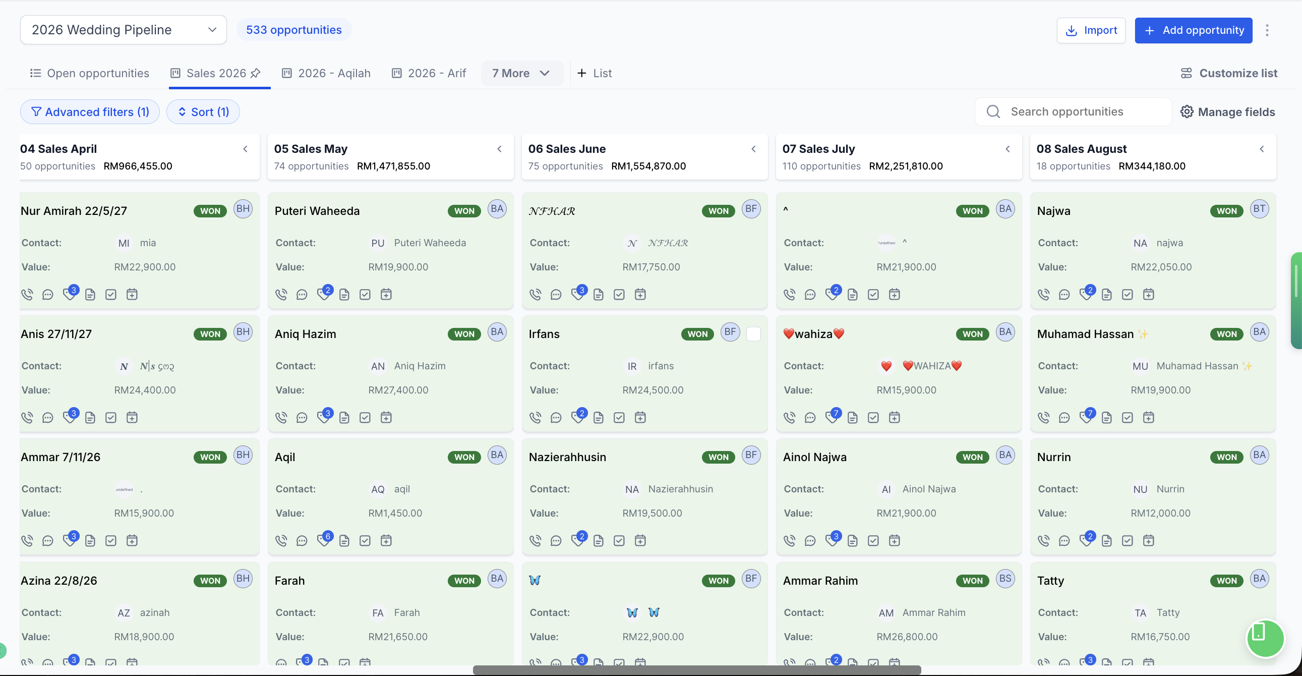 2026 Wedding Pipeline CRM Dashboard