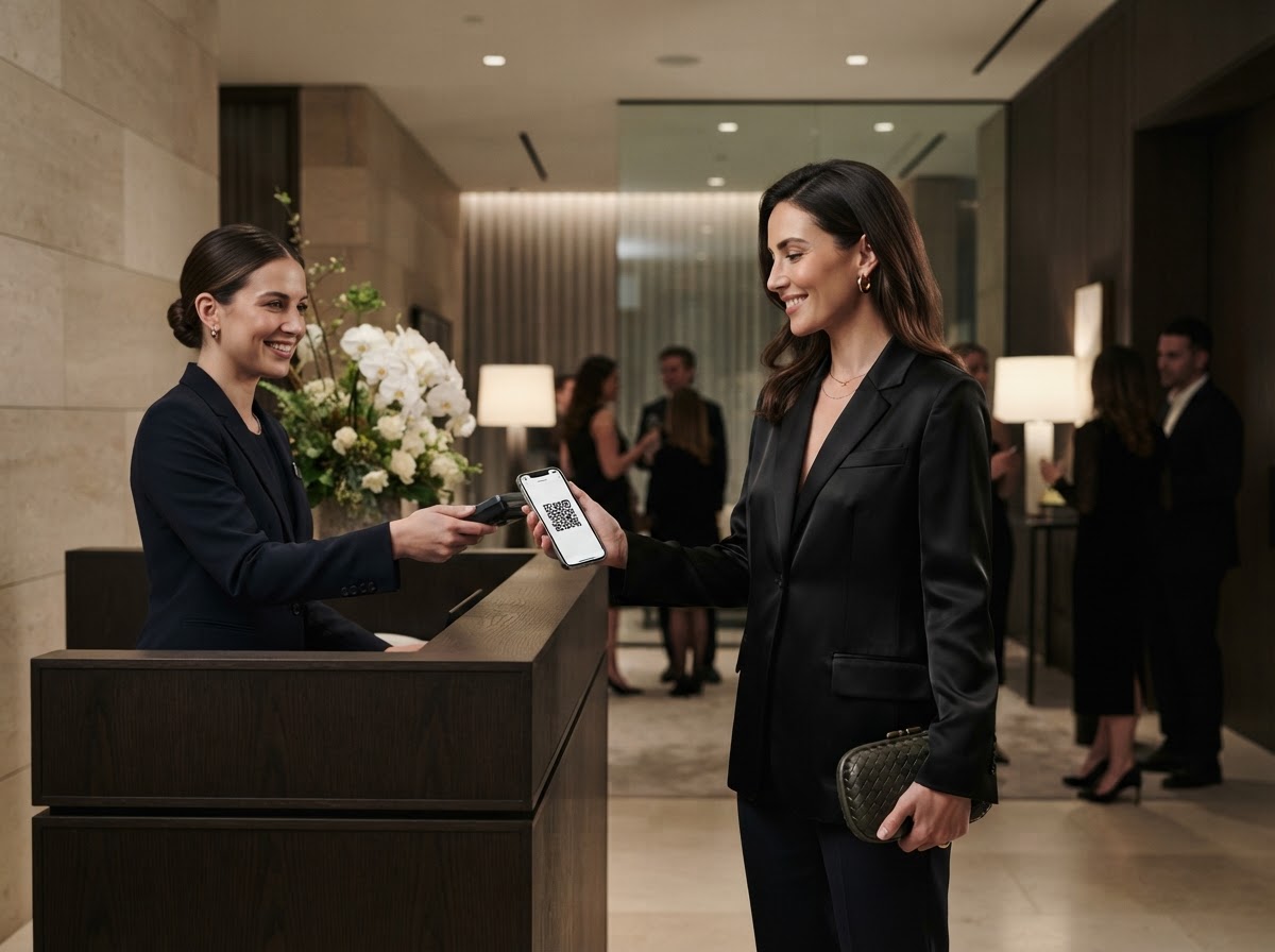 An attendee scanning a QR code at arrival