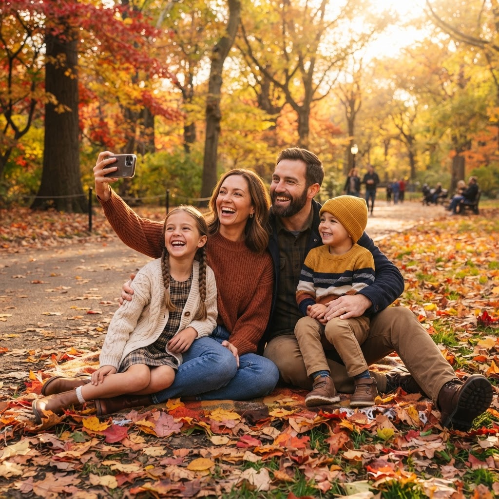 Take family photos in the leaves