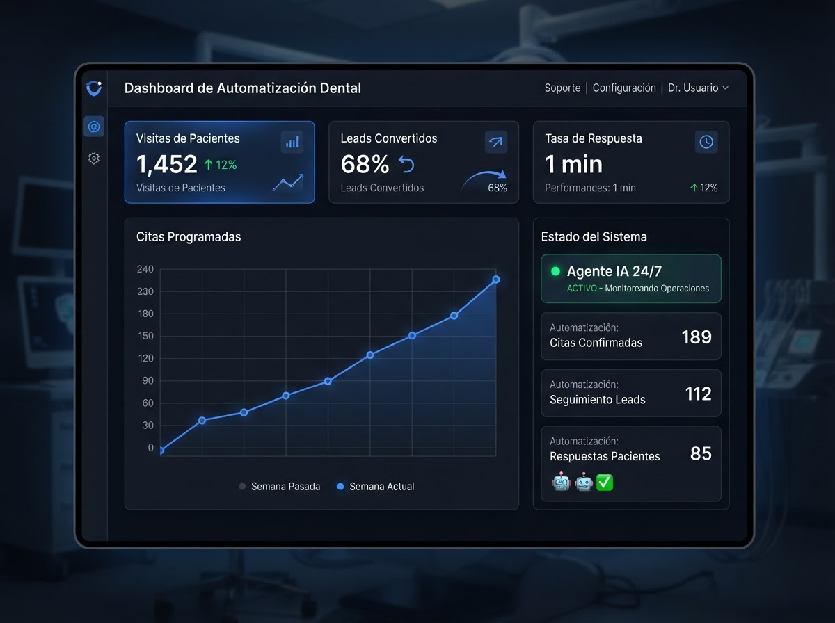Dashboard de automatización con IA de Santeya IA para clínicas dentales