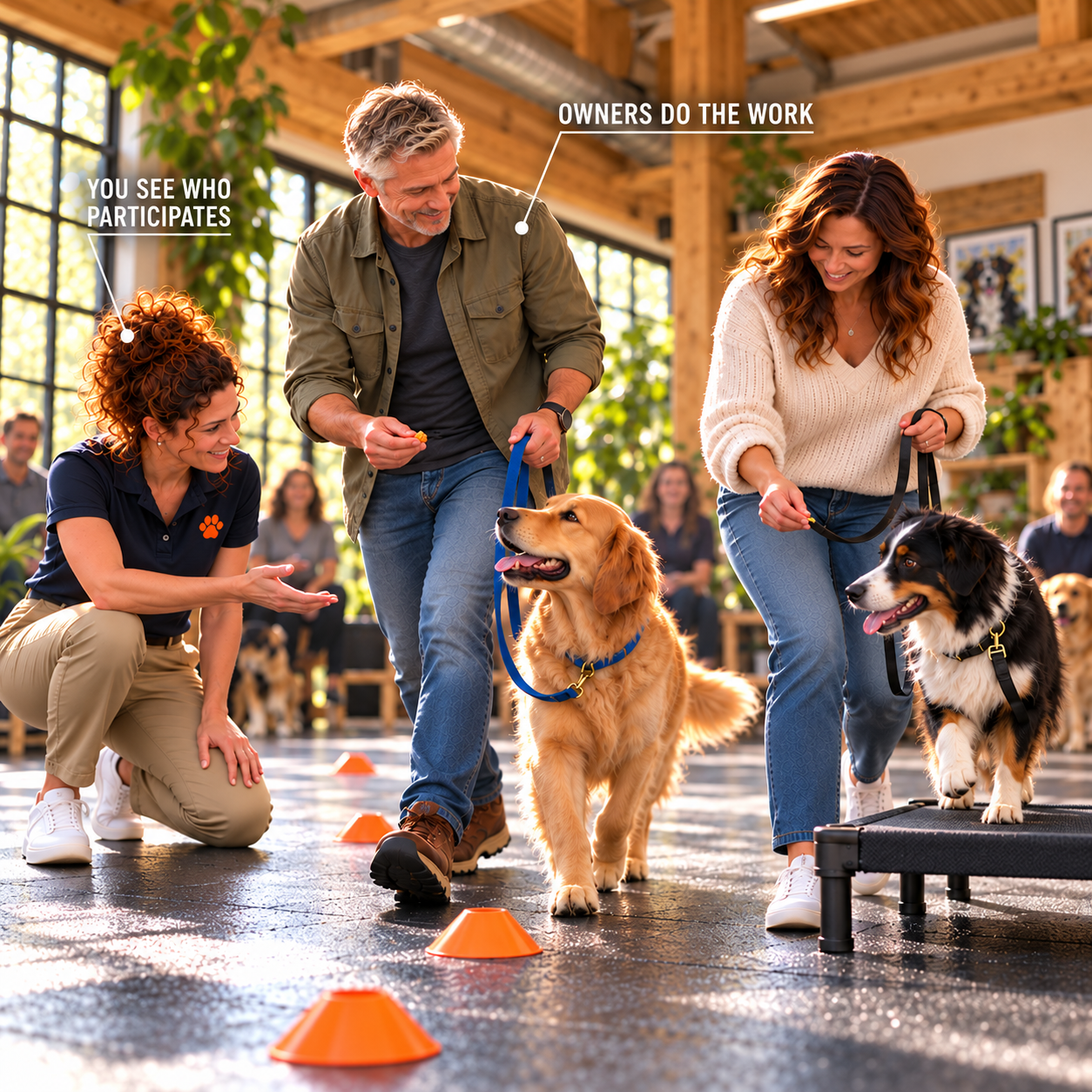 Cold prospect contrasted with an owner participating live in dog training