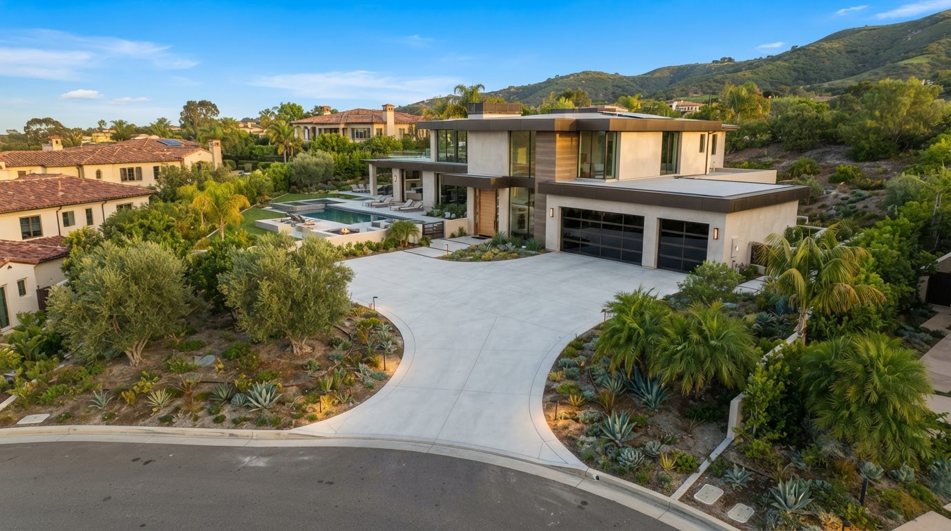 Finished concrete driveway at a California residential property
