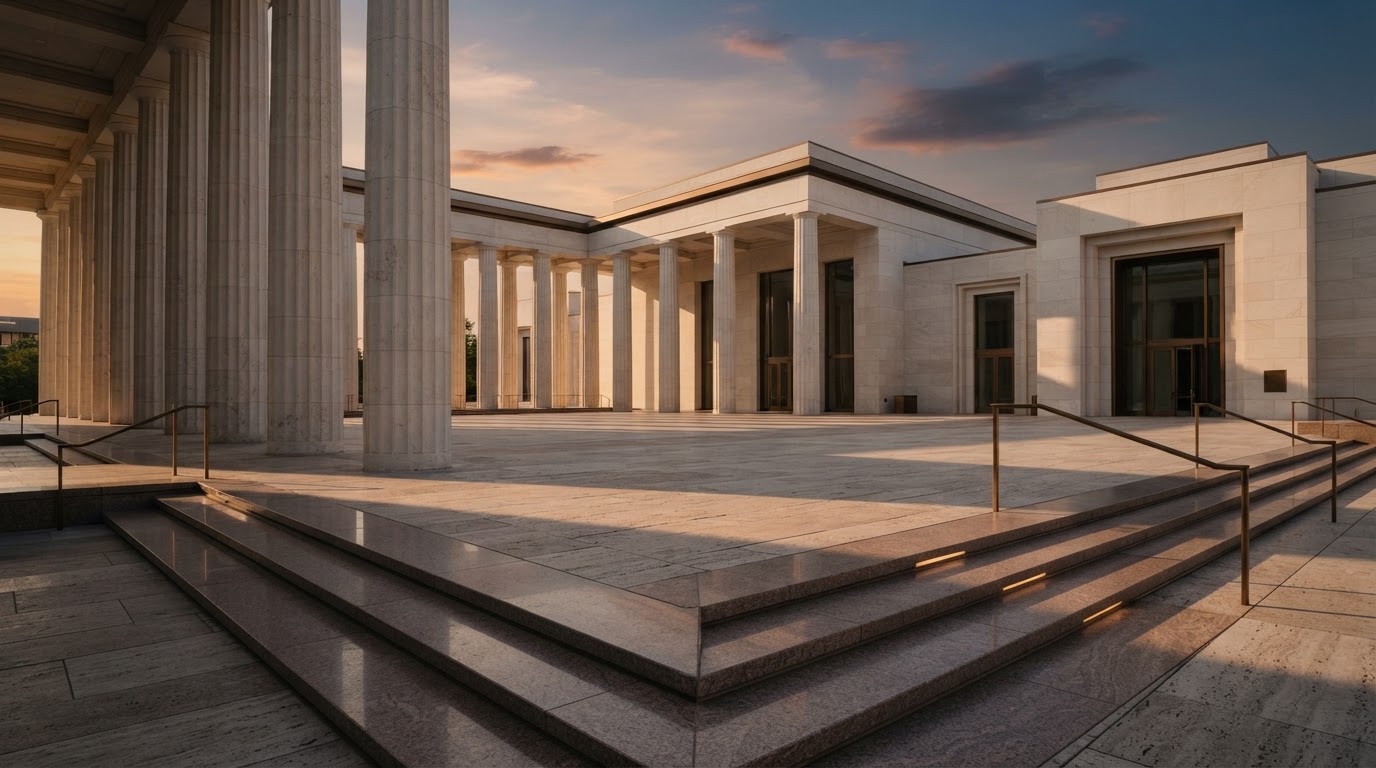 Architectural stone plaza with columns and steps