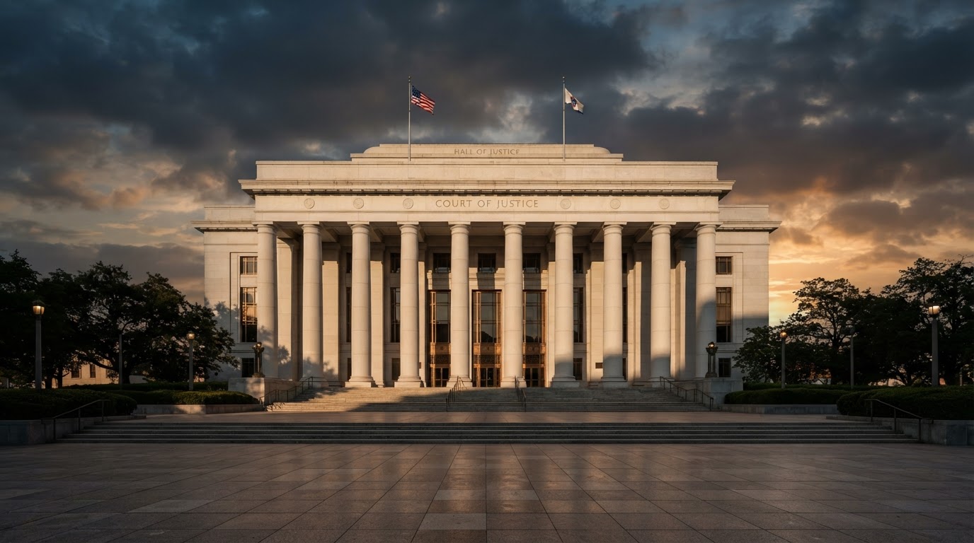 Government courthouse with limestone columns