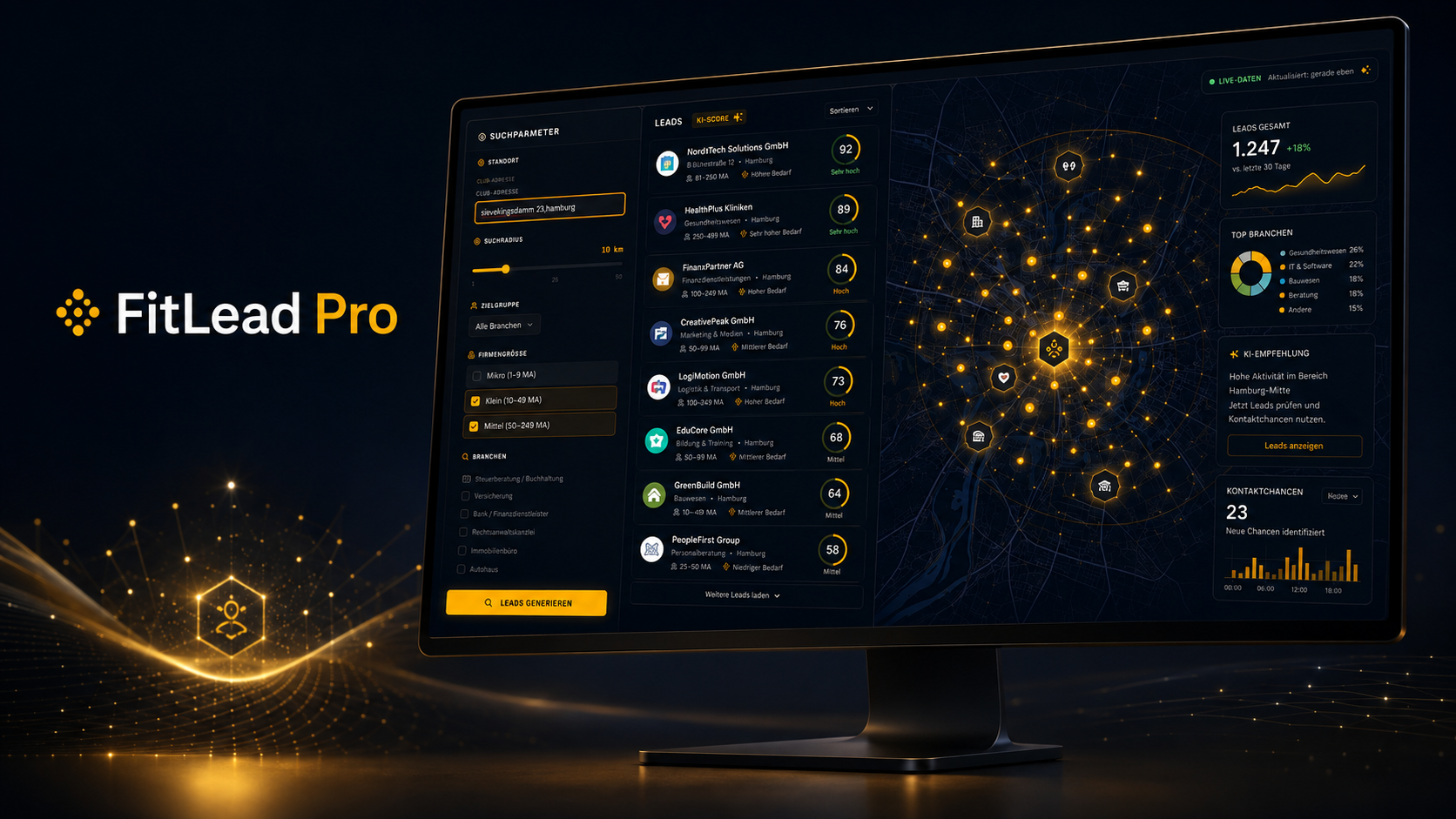 FitLead Pro — Digitales Lead-System Benutzeroberfläche